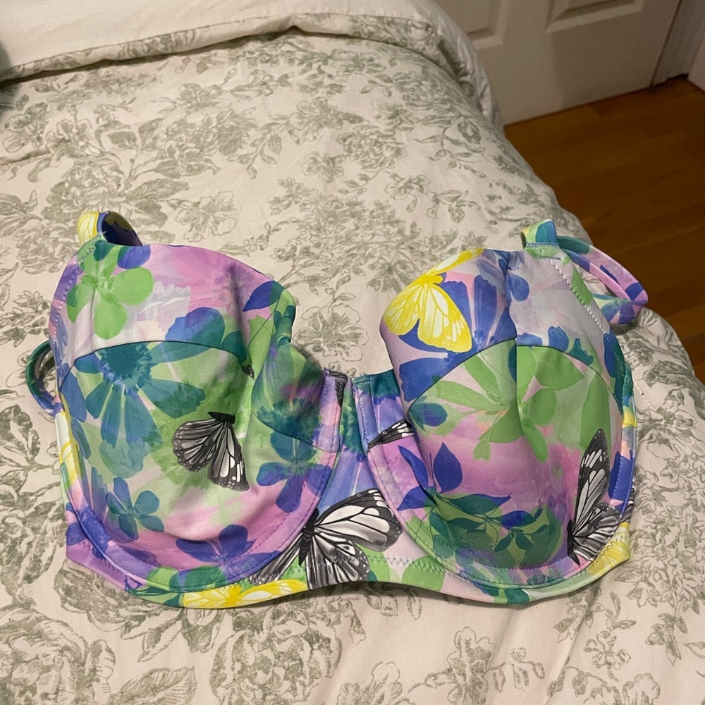 Aerie Floral Butterfly Bikini Top - Purple and Green